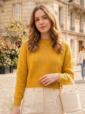 NWT Forever 21 S Modern Contemporary Coquette Yellow Cropped Knit Sweater